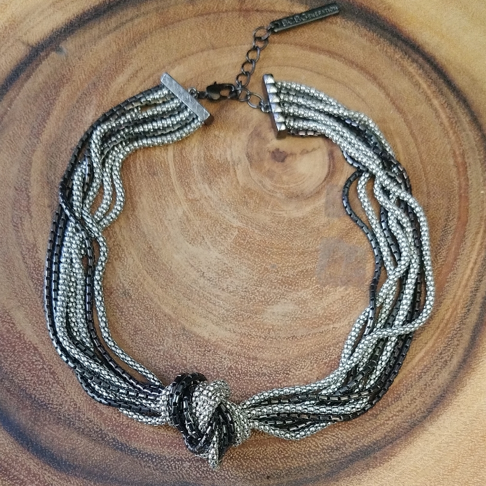 BCBGeneration Silver & Black Chunky Knotted Multi Strand Statement Necklace